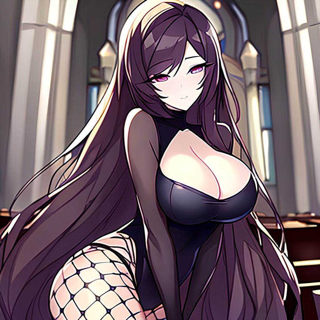 church fishnet woman messy hair long hair brunette 