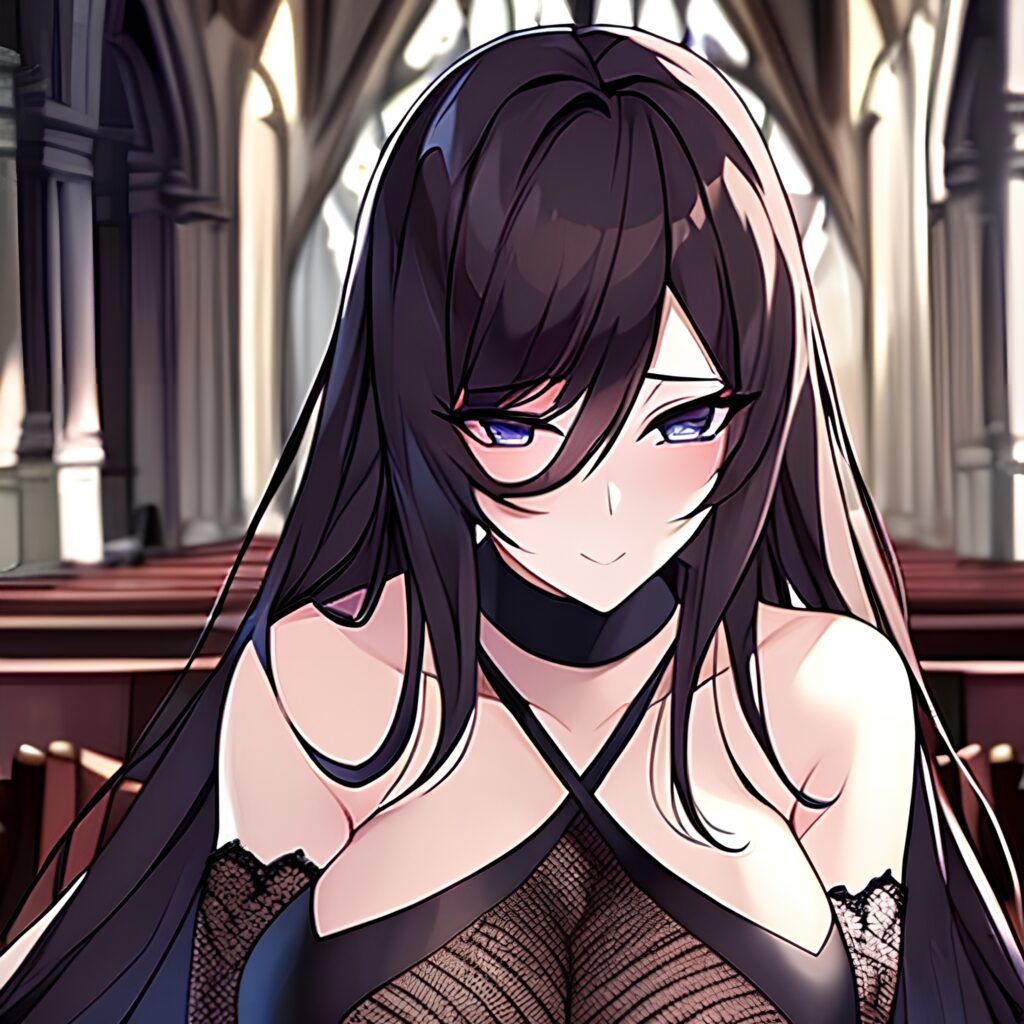 church fishnet woman messy hair long hair brunette