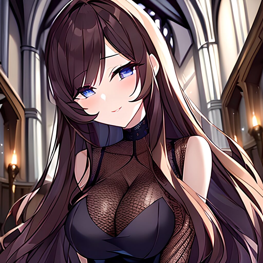 church fishnet woman messy hair long hair brunette 