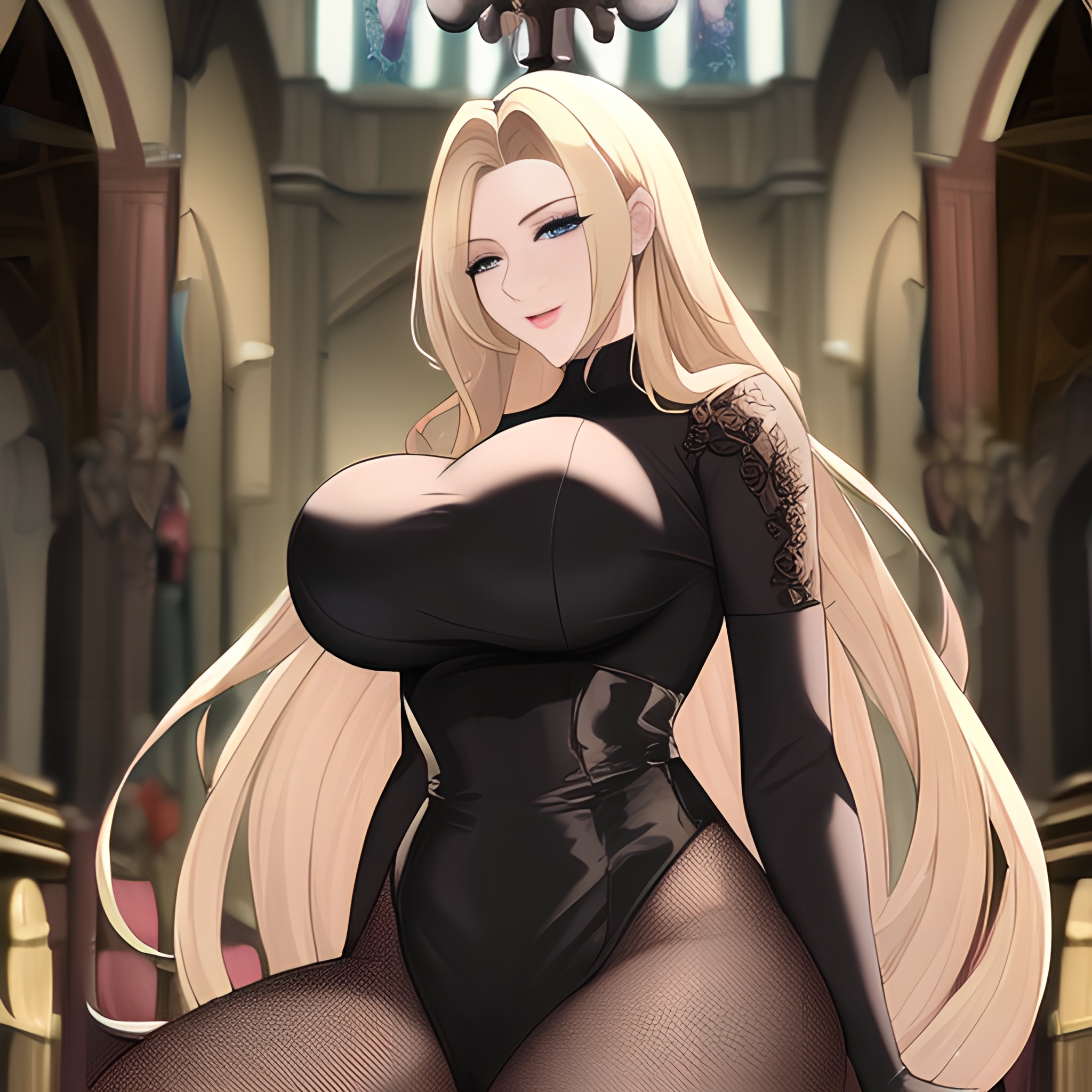 church front view small boobs woman nude long hair fishnet blonde 