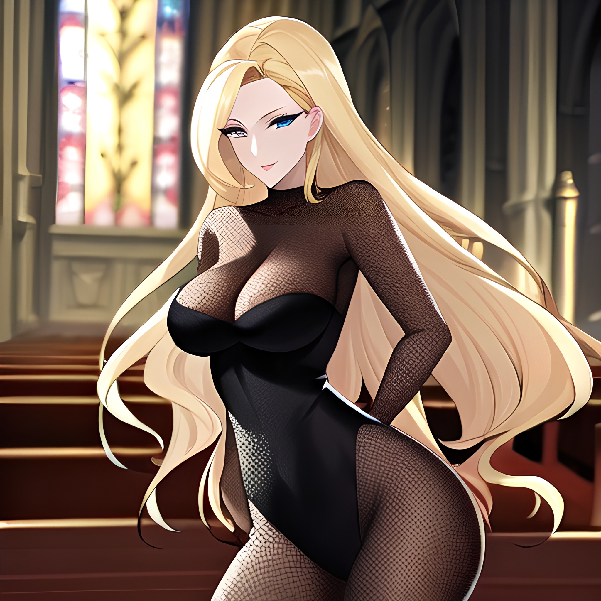 church long hair blonde fishnet woman 