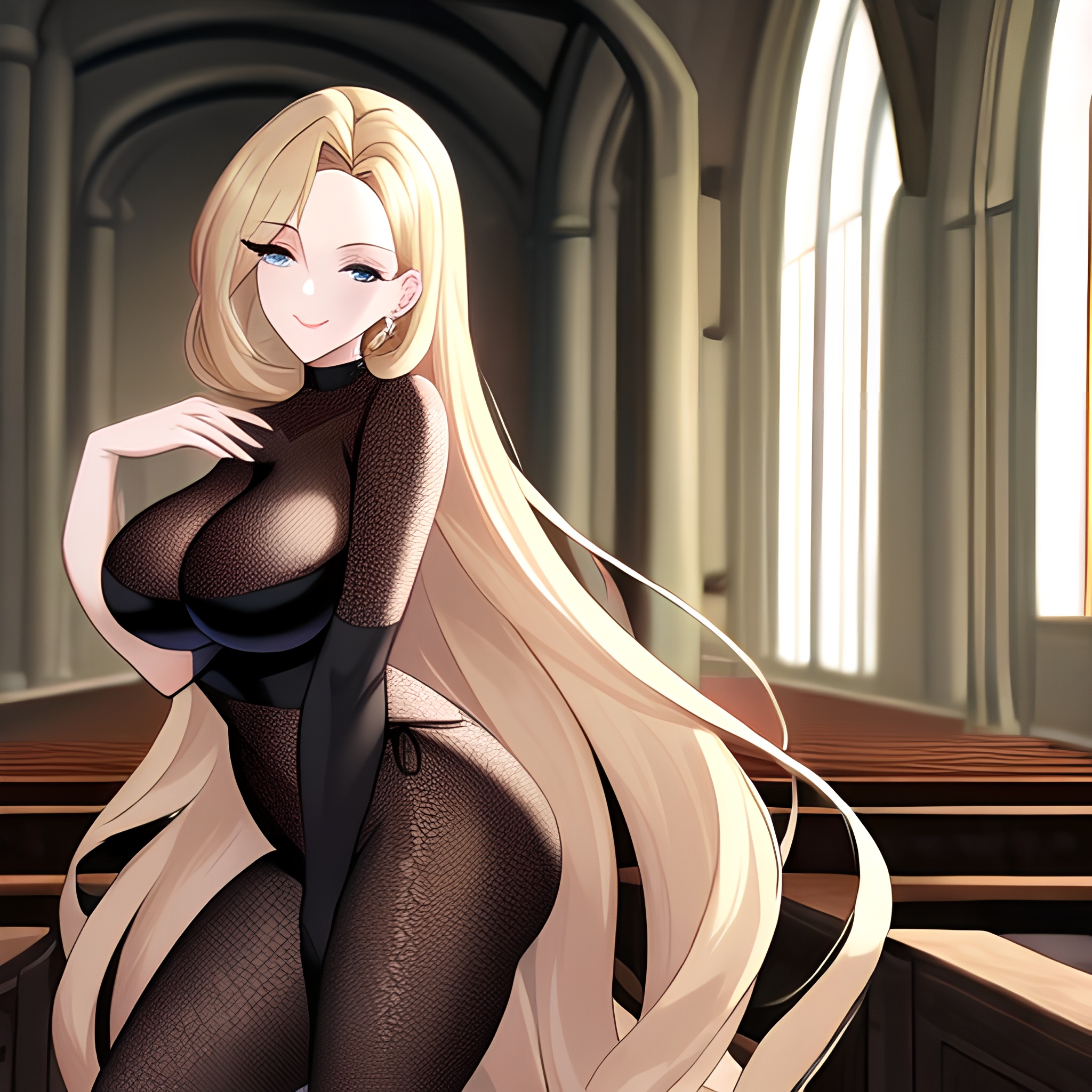 church long hair blonde fishnet woman 