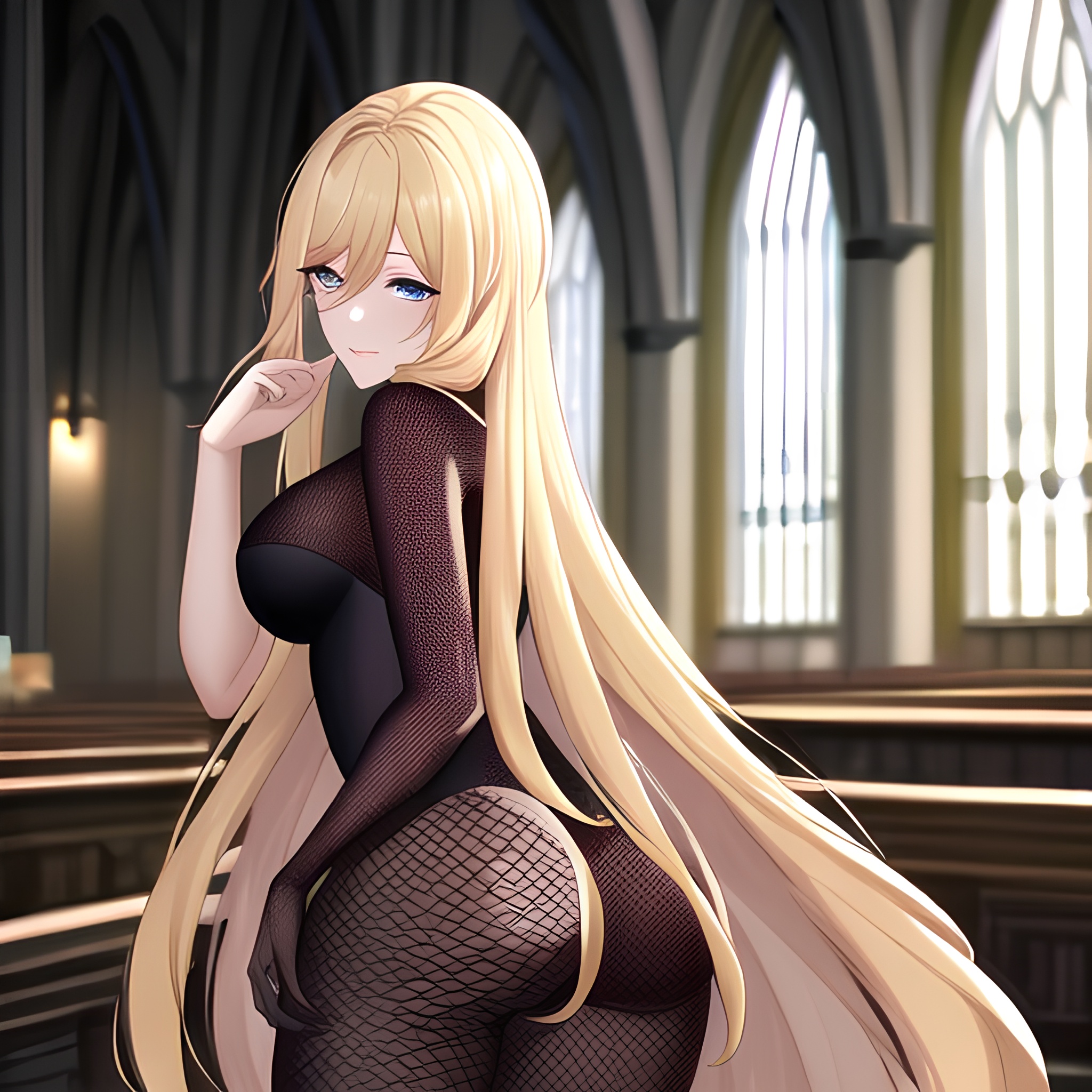 church long hair blonde fishnet woman 