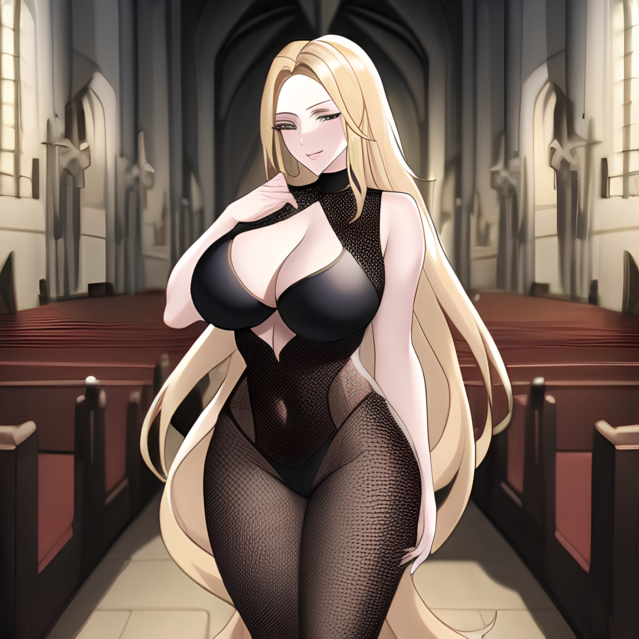 church long hair blonde fishnet woman 