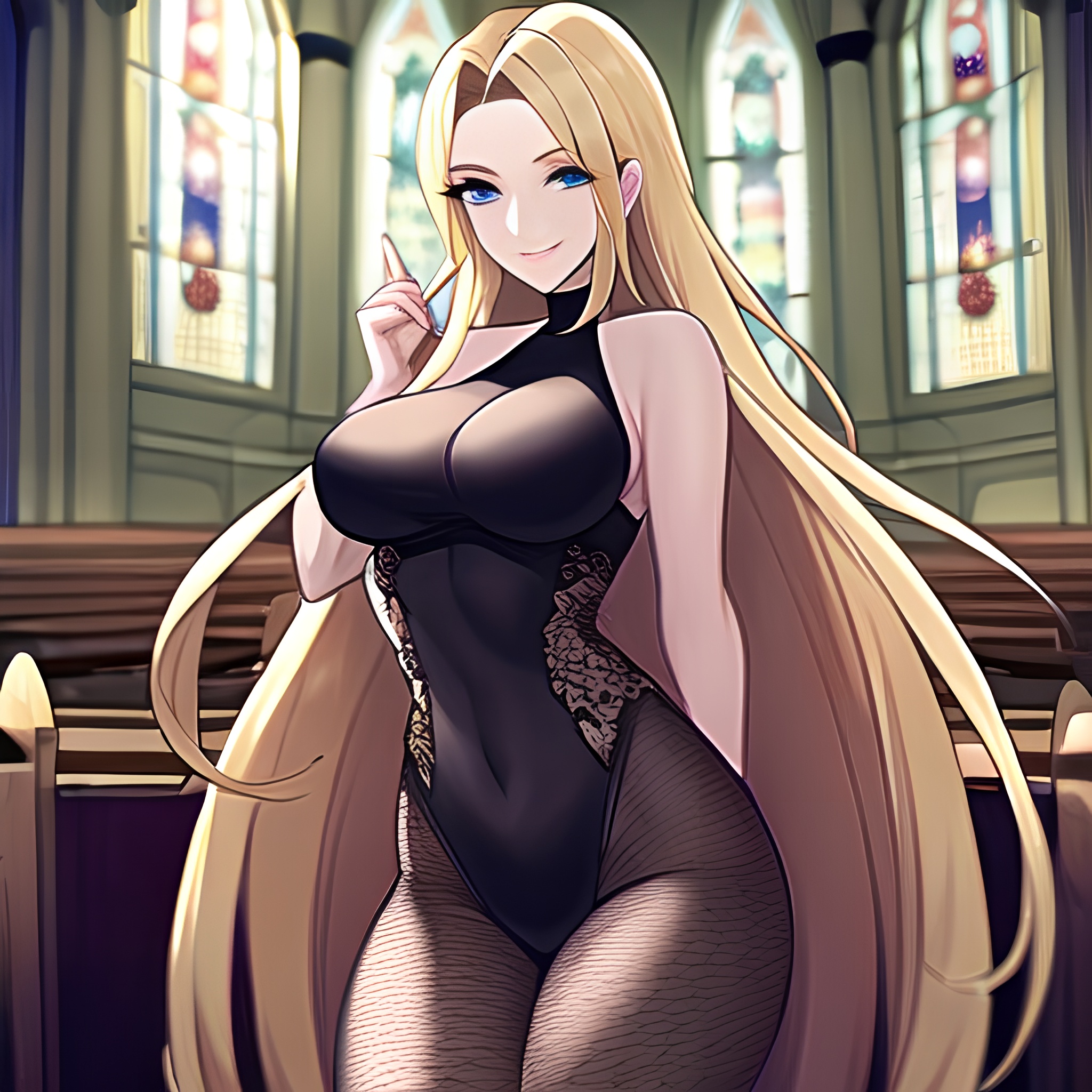 church long hair blonde fishnet woman 