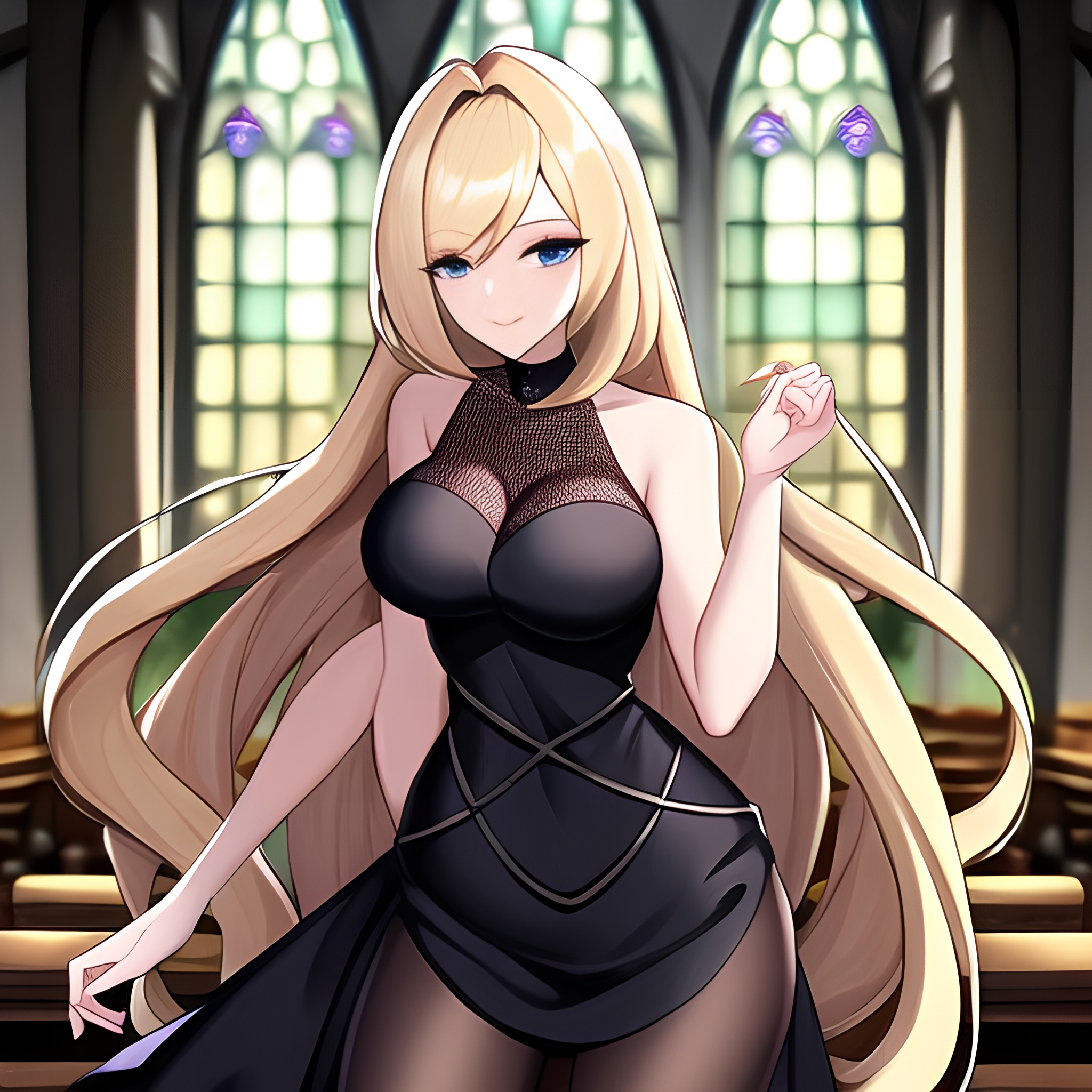 church long hair blonde fishnet woman 