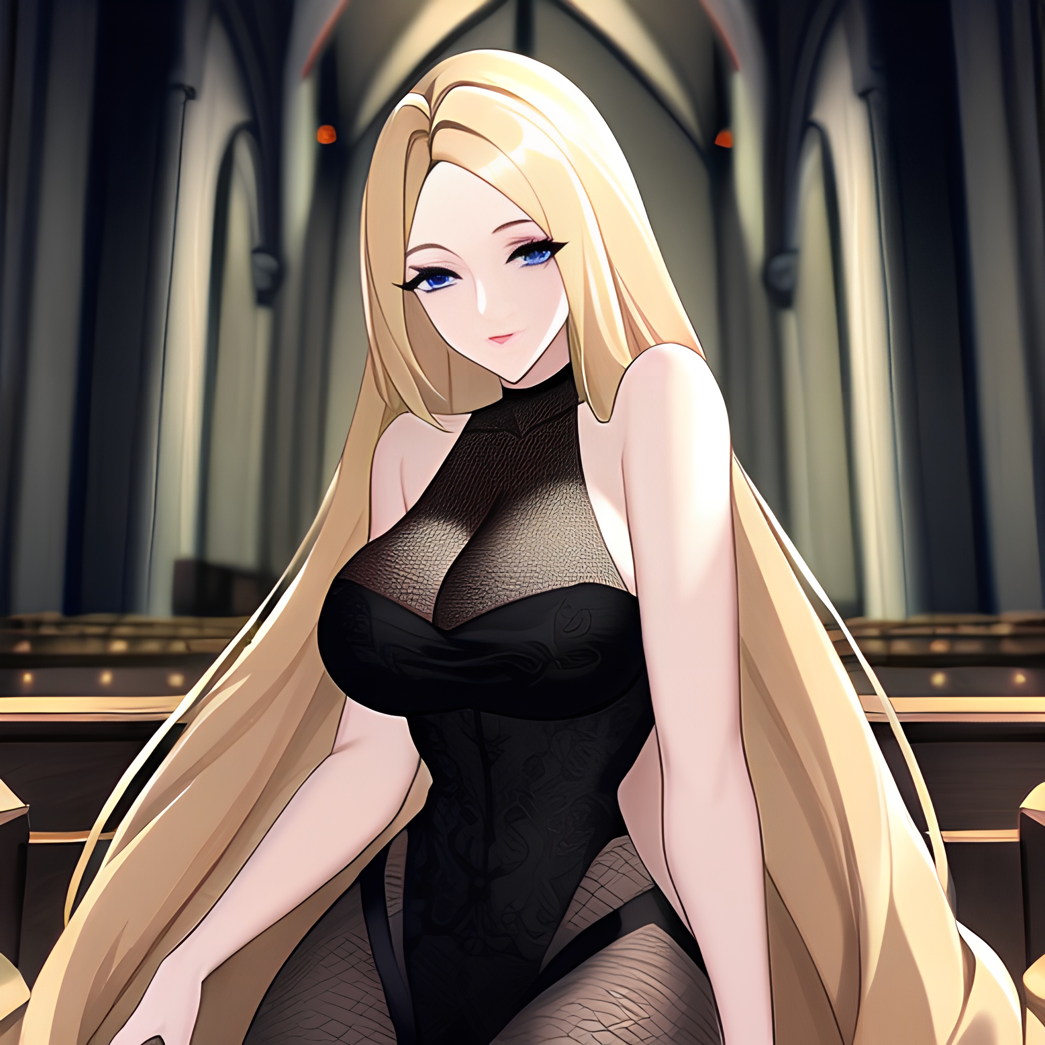 church long hair blonde fishnet woman 