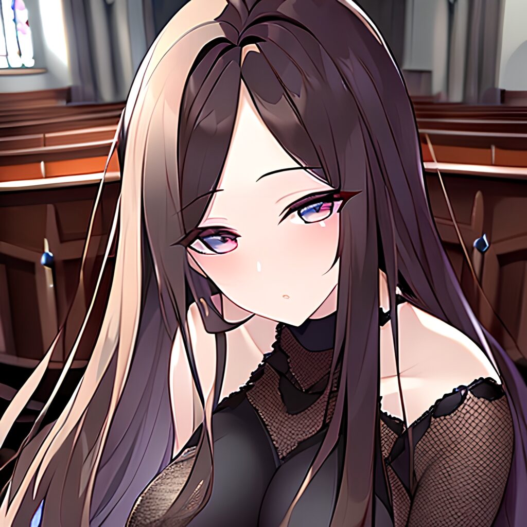 church long hair brunette fishnet messy hair woman 
