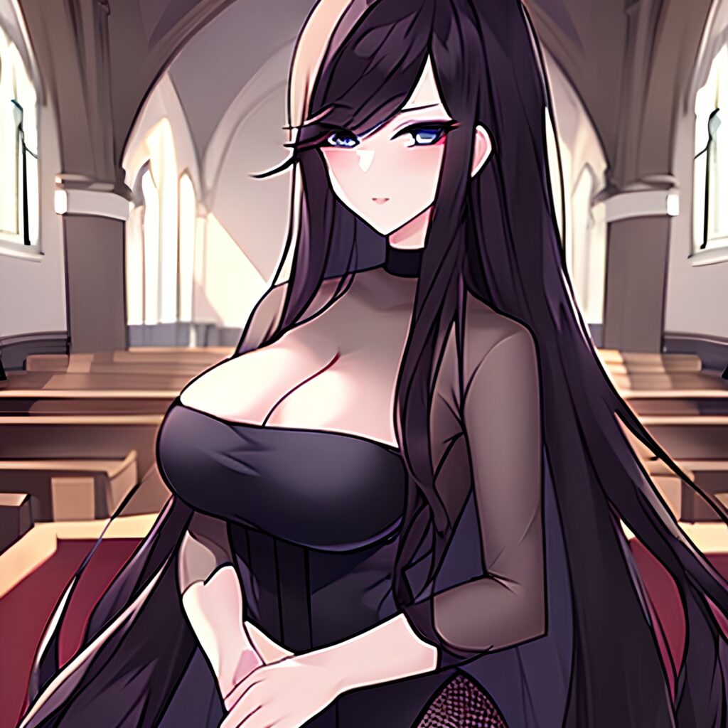church long hair brunette fishnet messy hair woman 