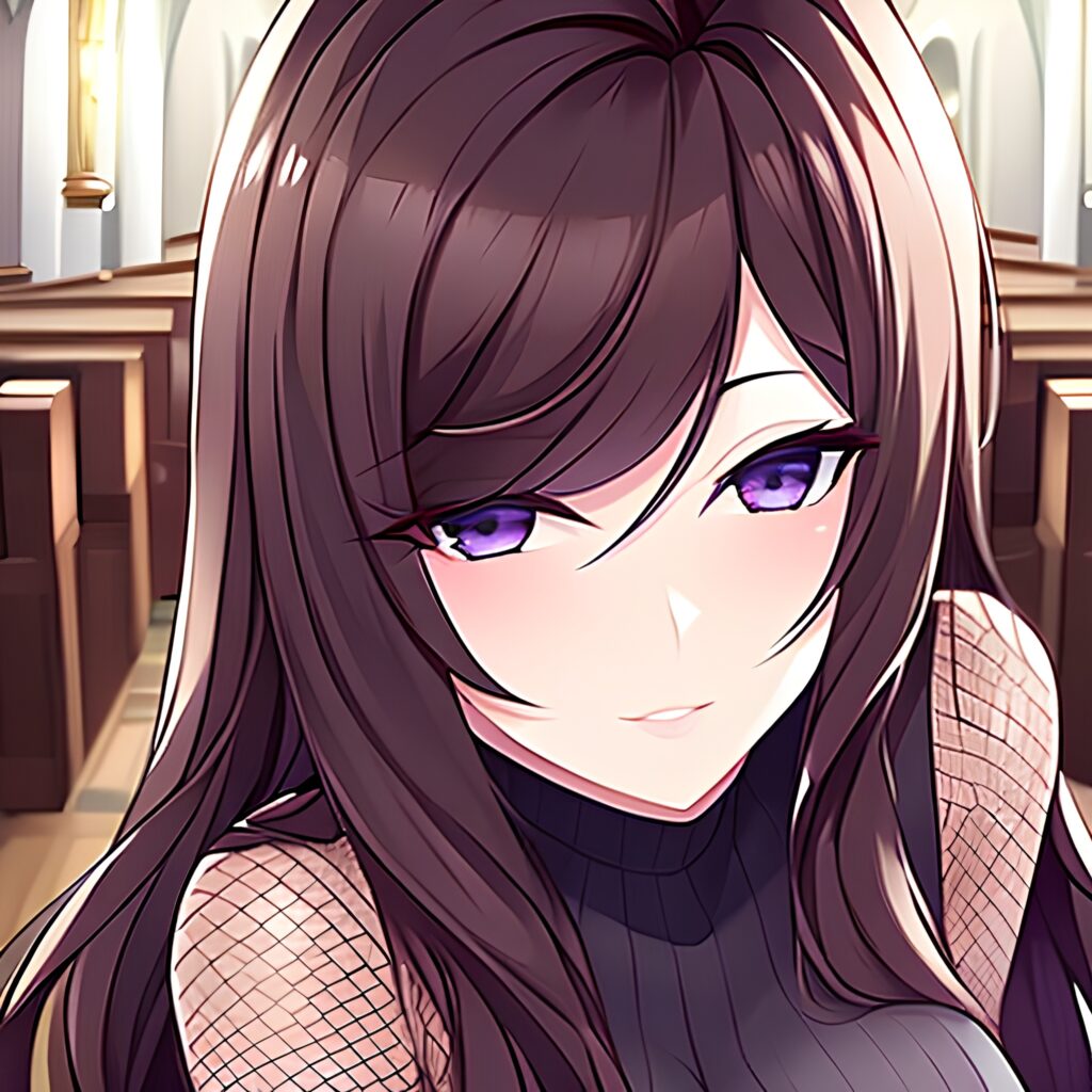 church long hair brunette fishnet messy hair woman 