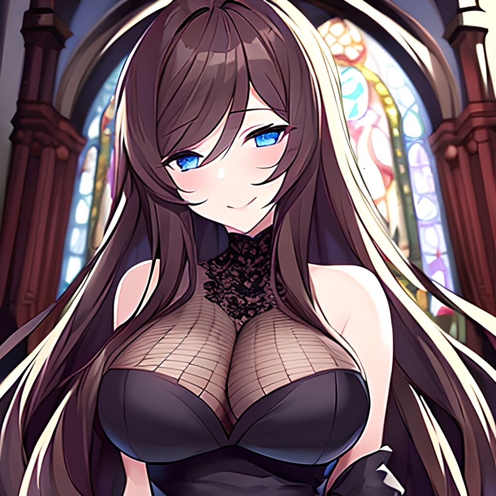 church long hair brunette messy hair fishnet woman 