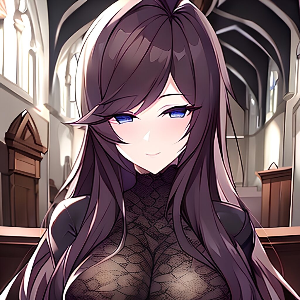 church long hair brunette messy hair fishnet woman 