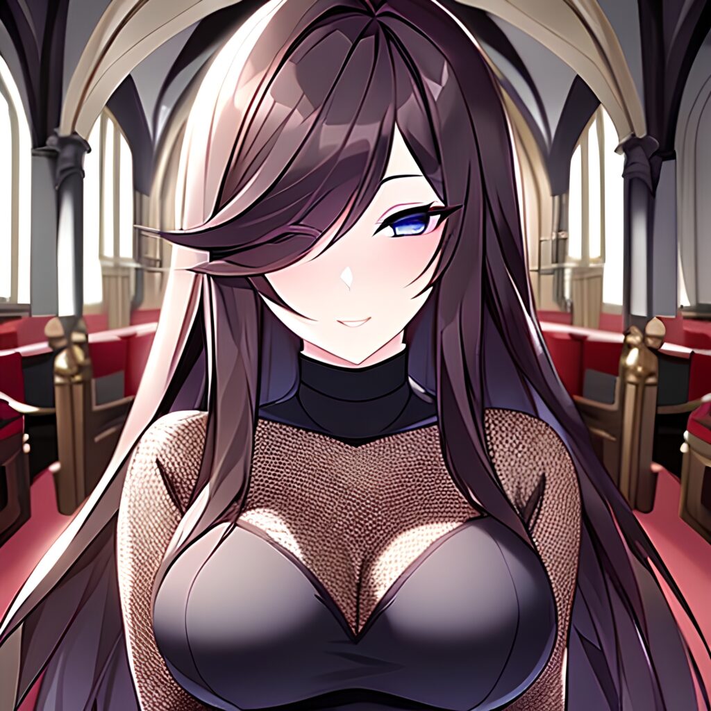 church long hair brunette messy hair fishnet woman 