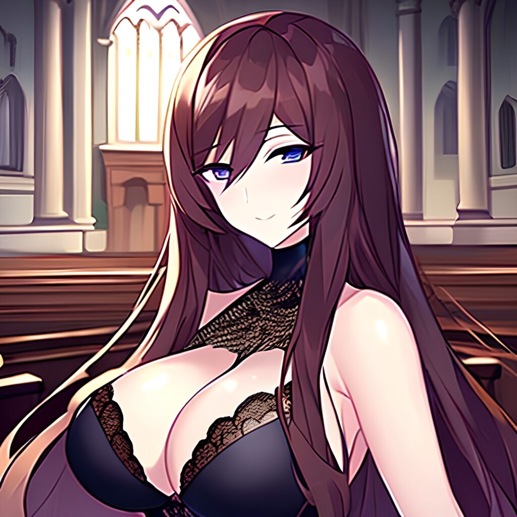 church long hair brunette messy hair fishnet woman 