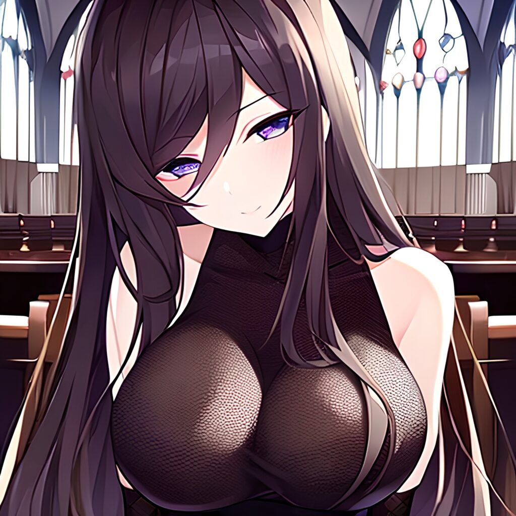 church long hair brunette messy hair woman fishnet 