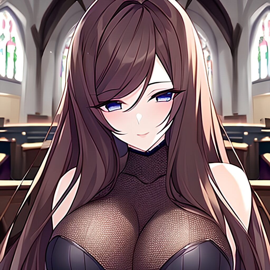 church long hair brunette messy hair woman fishnet 