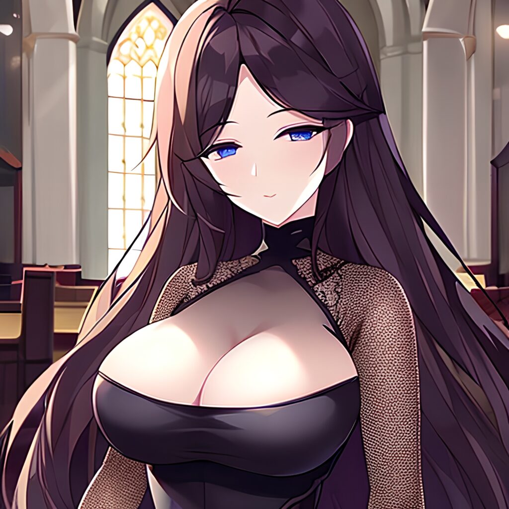 church long hair brunette messy hair woman fishnet 