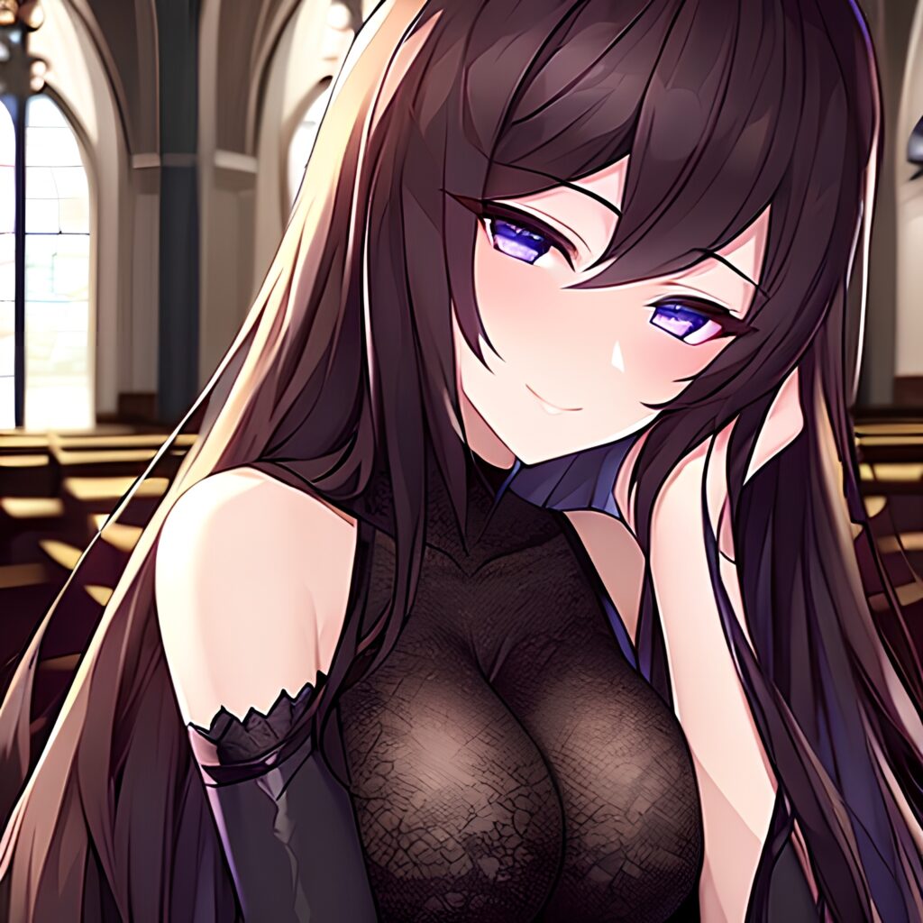 church long hair brunette woman fishnet messy hair