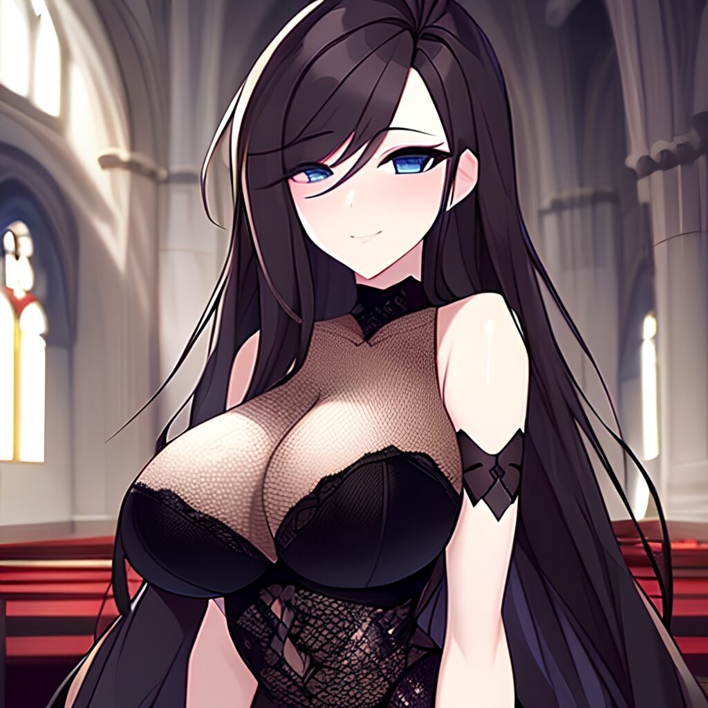 church long hair brunette woman fishnet messy hair 