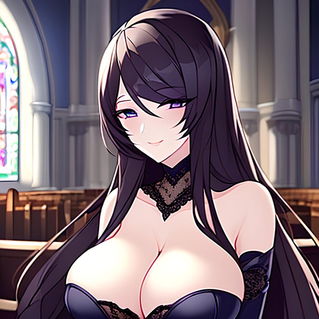 church long hair brunette woman messy hair fishnet 