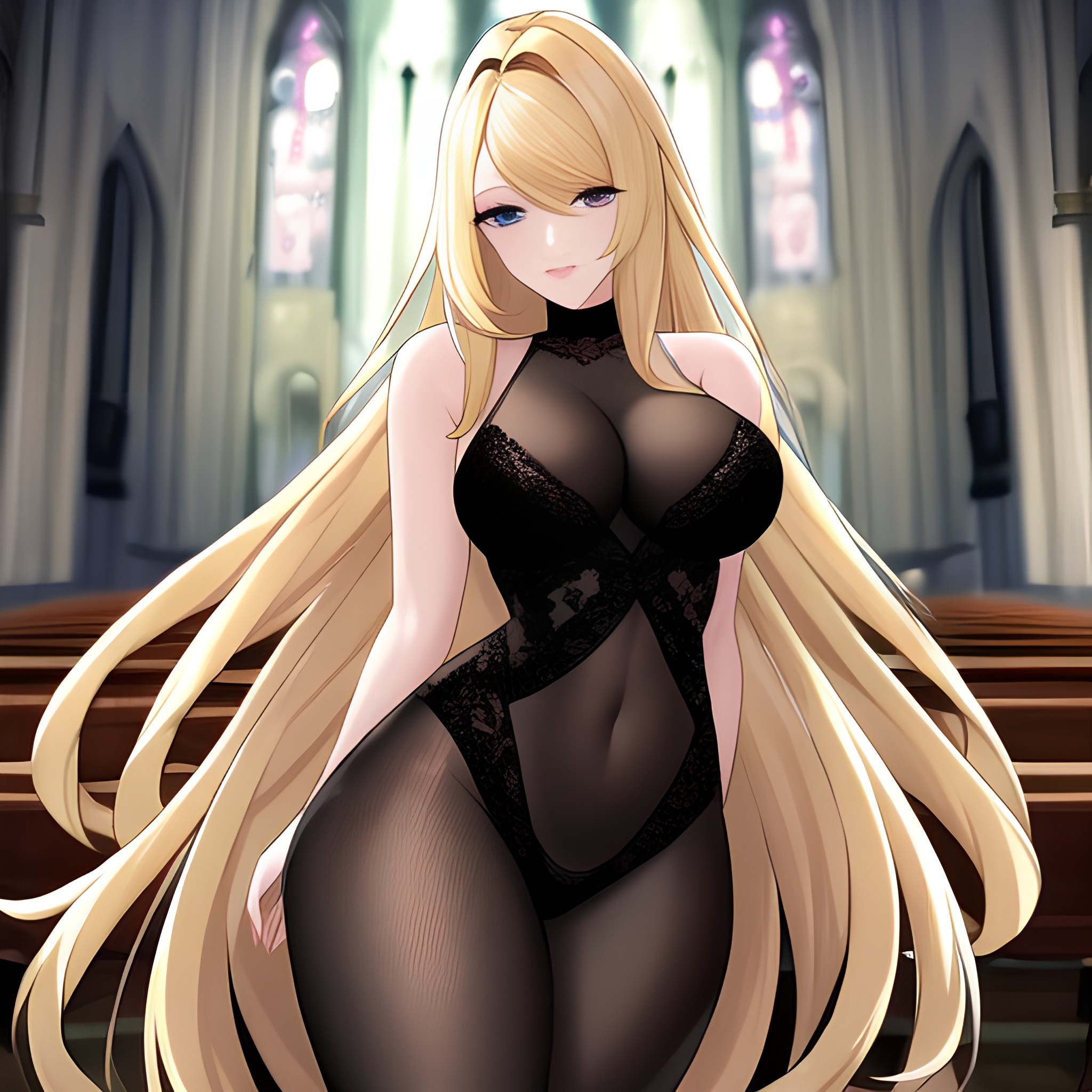 church long hair fishnet blonde woman 