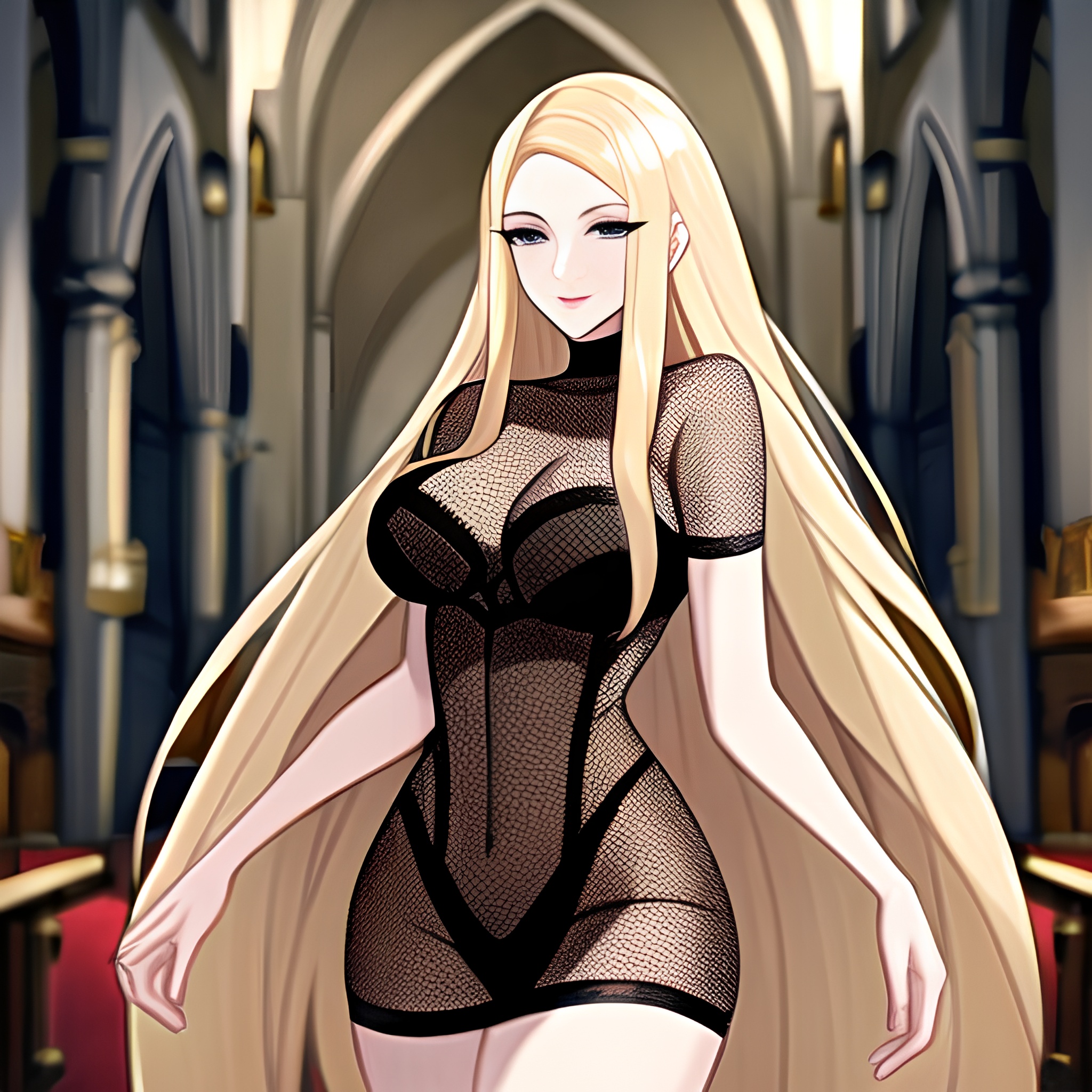 church long hair fishnet blonde woman 