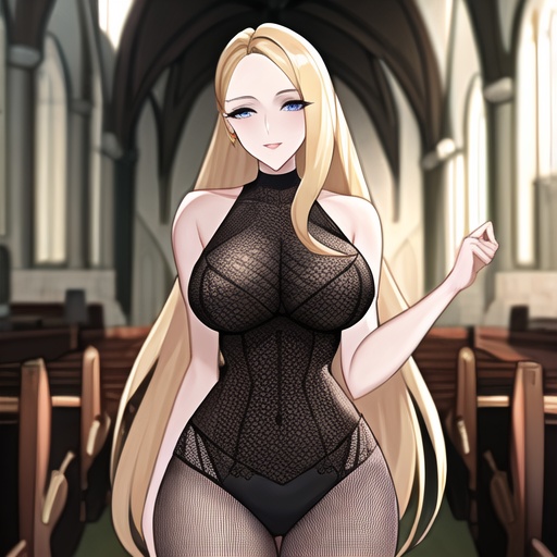 church long hair fishnet blonde woman 