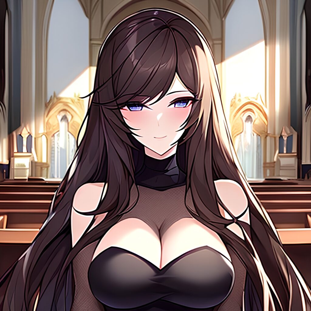church long hair fishnet brunette messy hair woman 