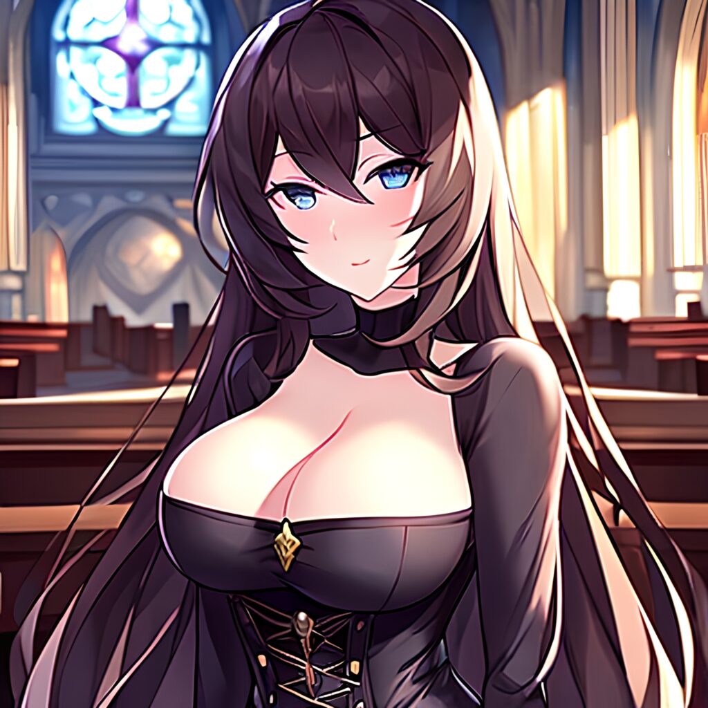 church long hair fishnet brunette messy hair woman 