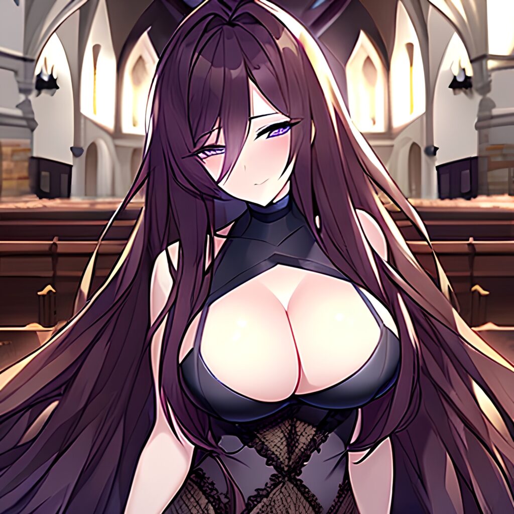 church long hair fishnet brunette messy hair woman 