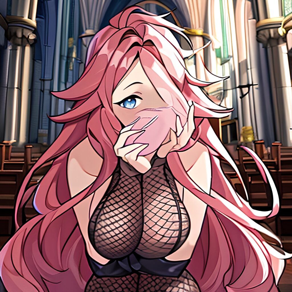 church long hair fishnet brunette messy hair woman 