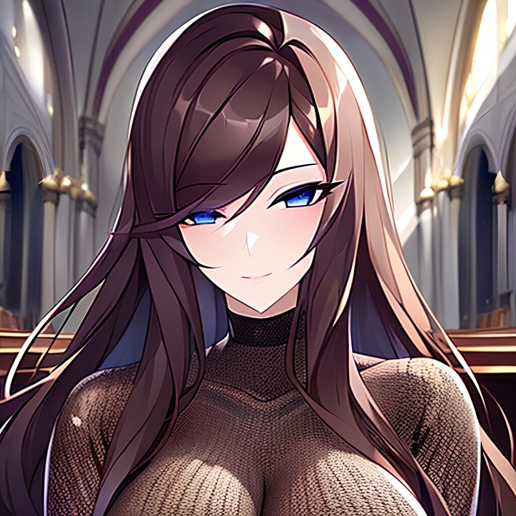 church long hair fishnet brunette woman messy hair 