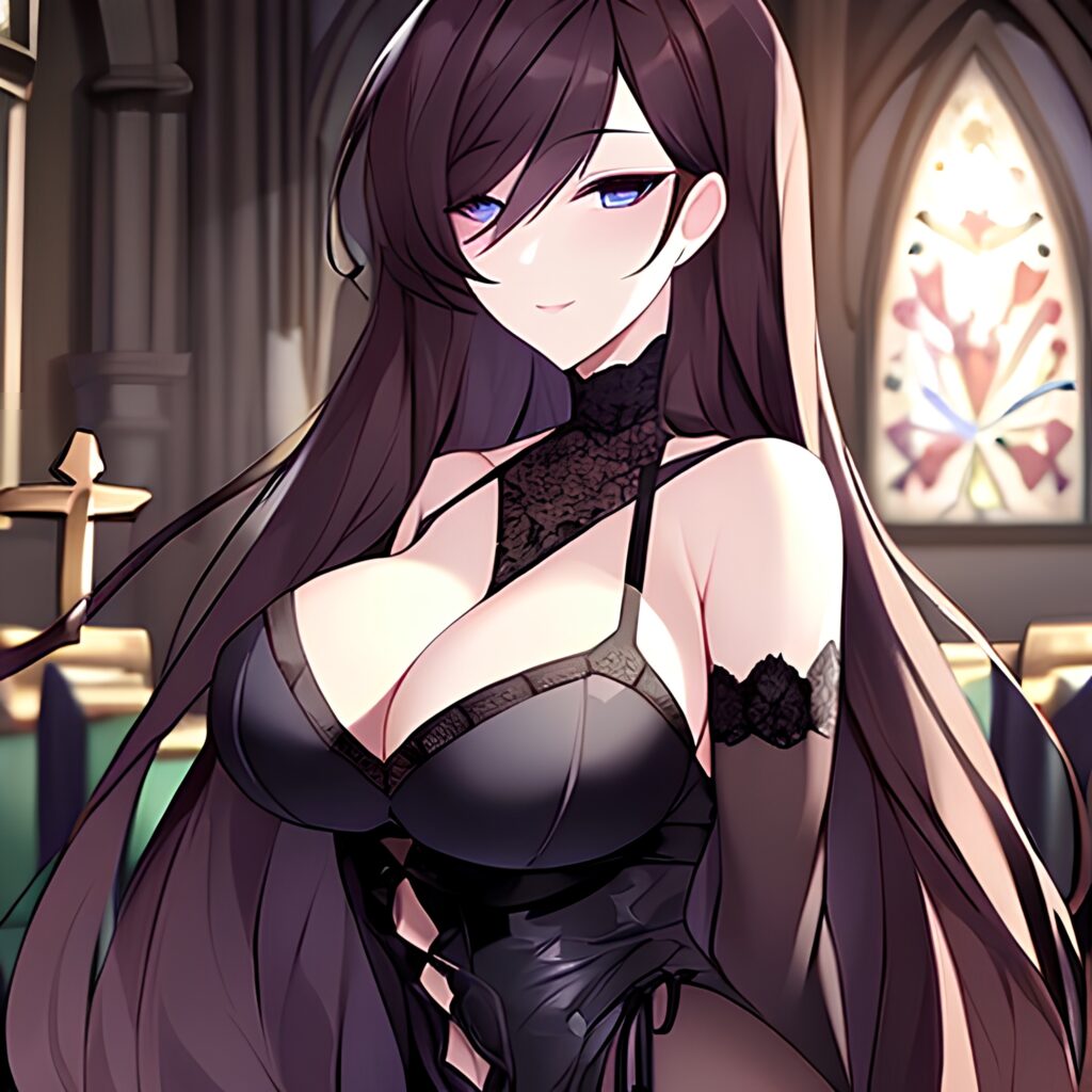 church long hair fishnet brunette woman messy hair
