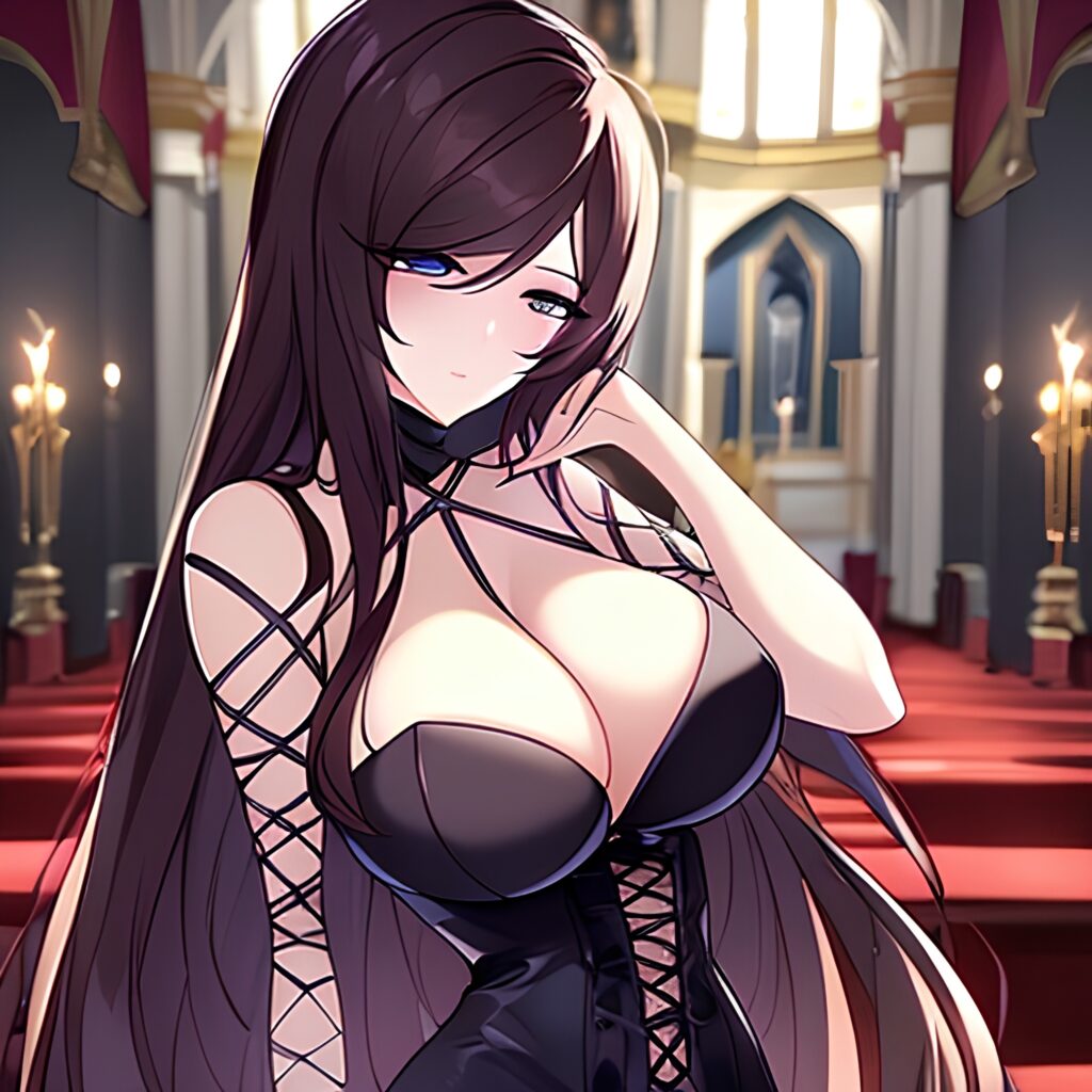 church long hair fishnet brunette woman messy hair 