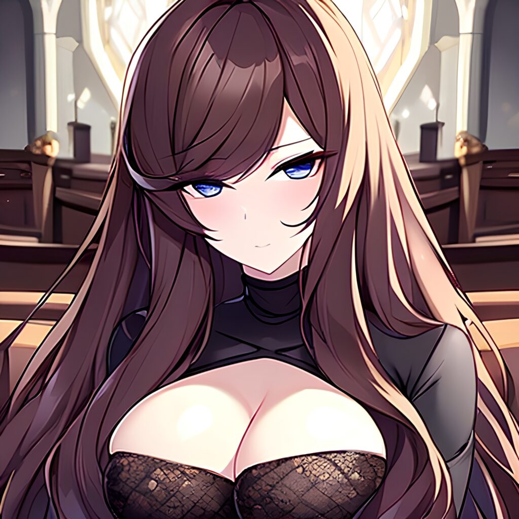 church long hair fishnet messy hair brunette woman 