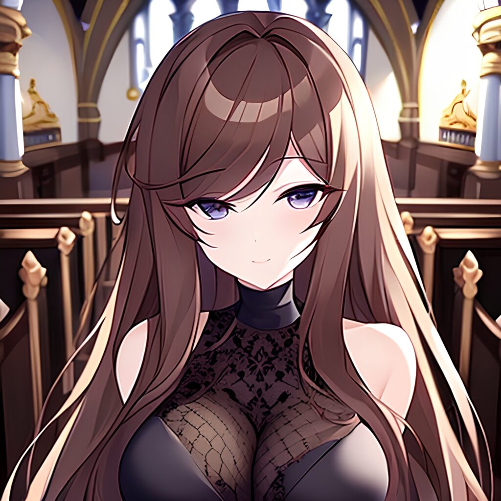 church long hair fishnet messy hair brunette woman 