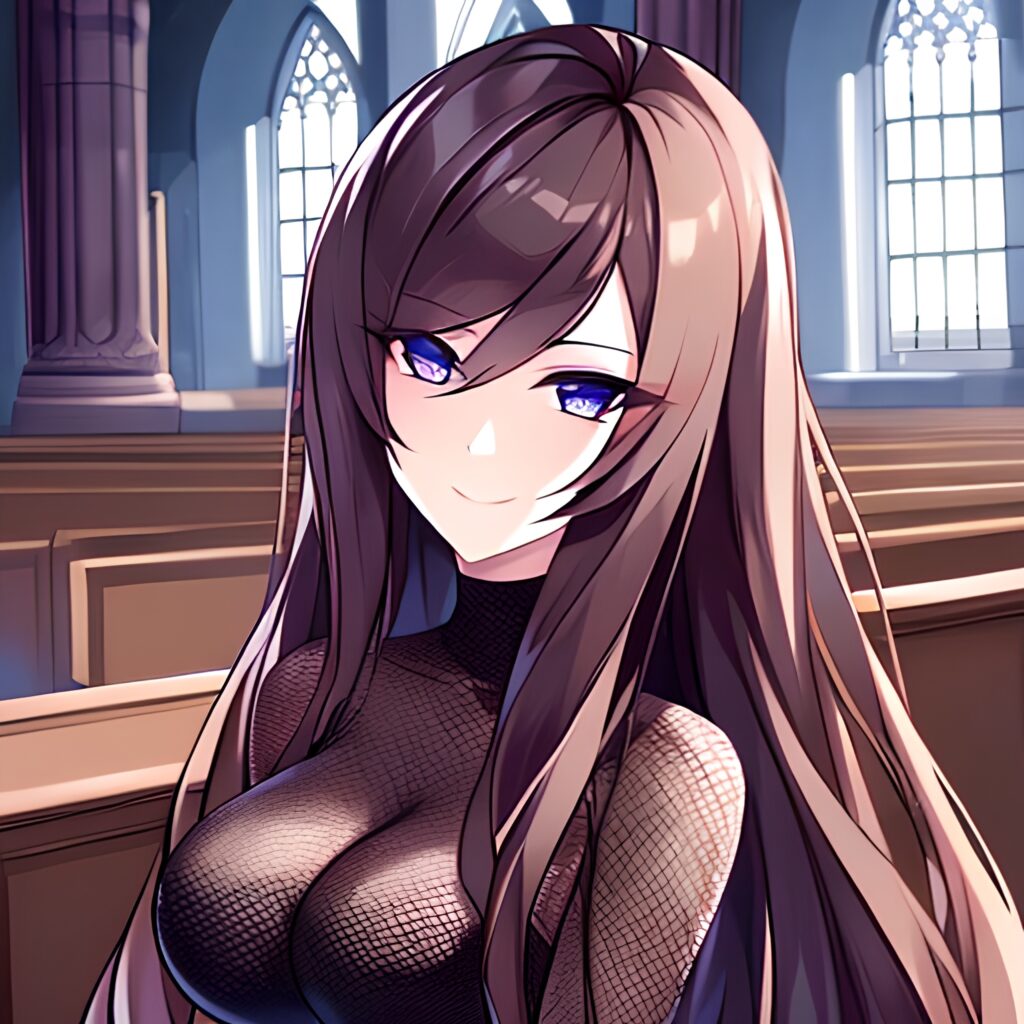 church long hair fishnet messy hair woman brunette 