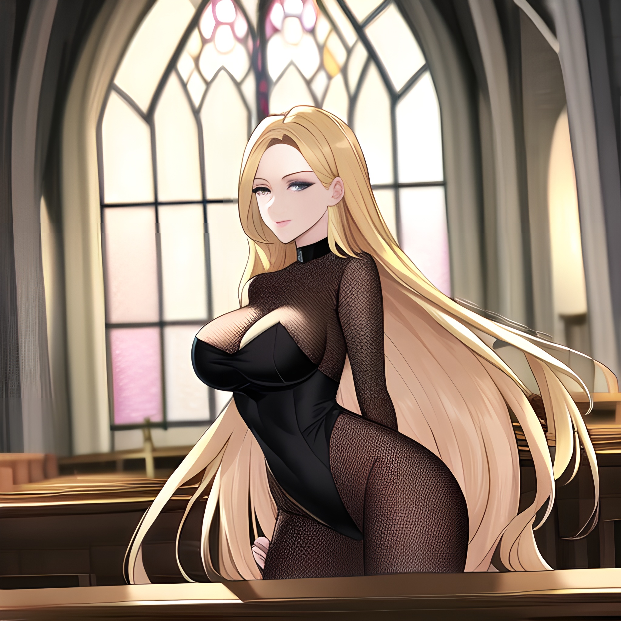 church long hair fishnet woman blonde 