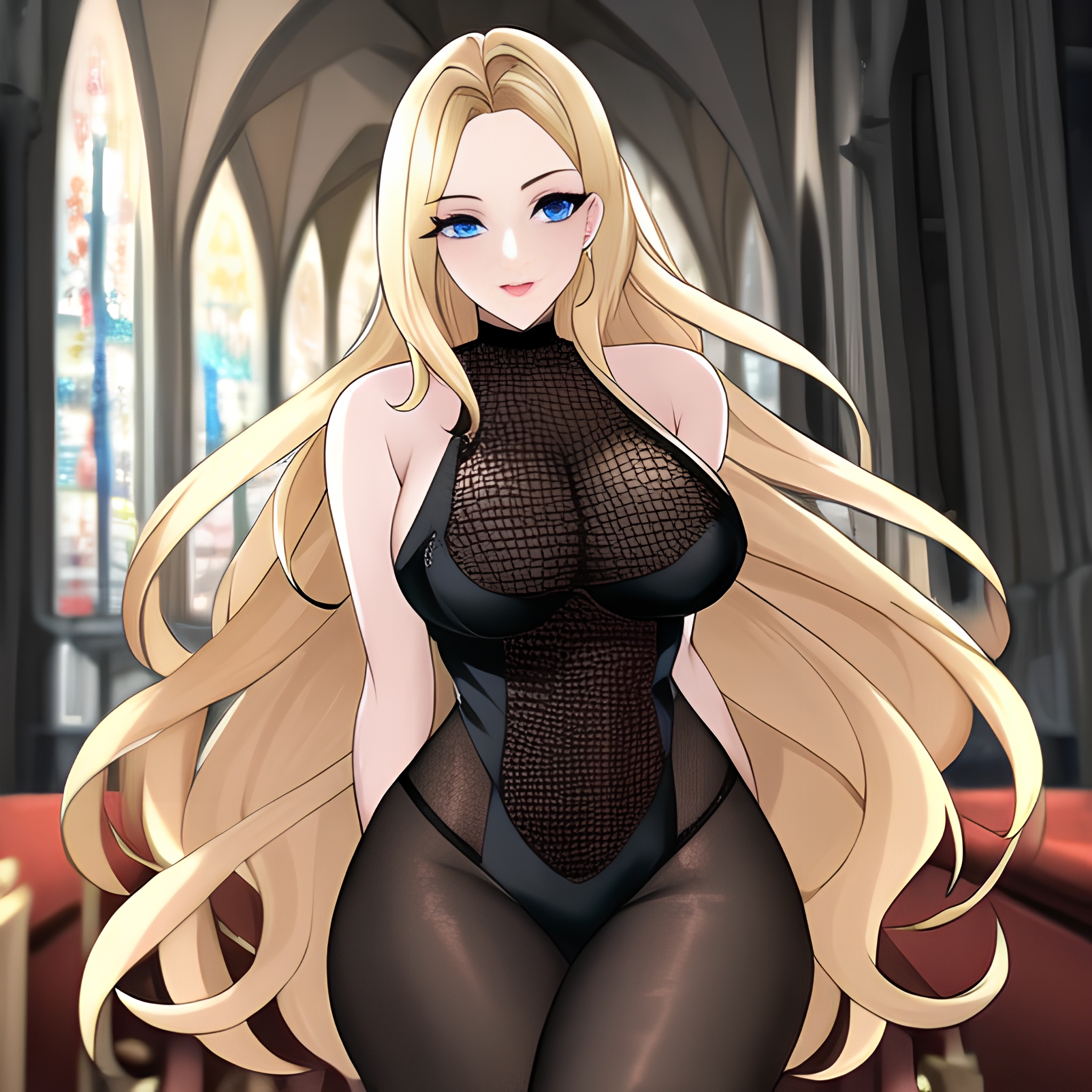 church long hair fishnet woman blonde 