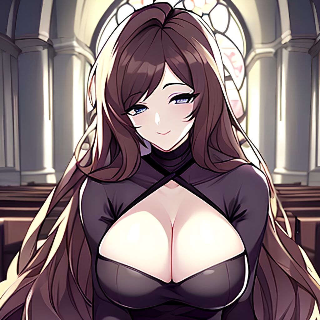 church long hair fishnet woman messy hair brunette 