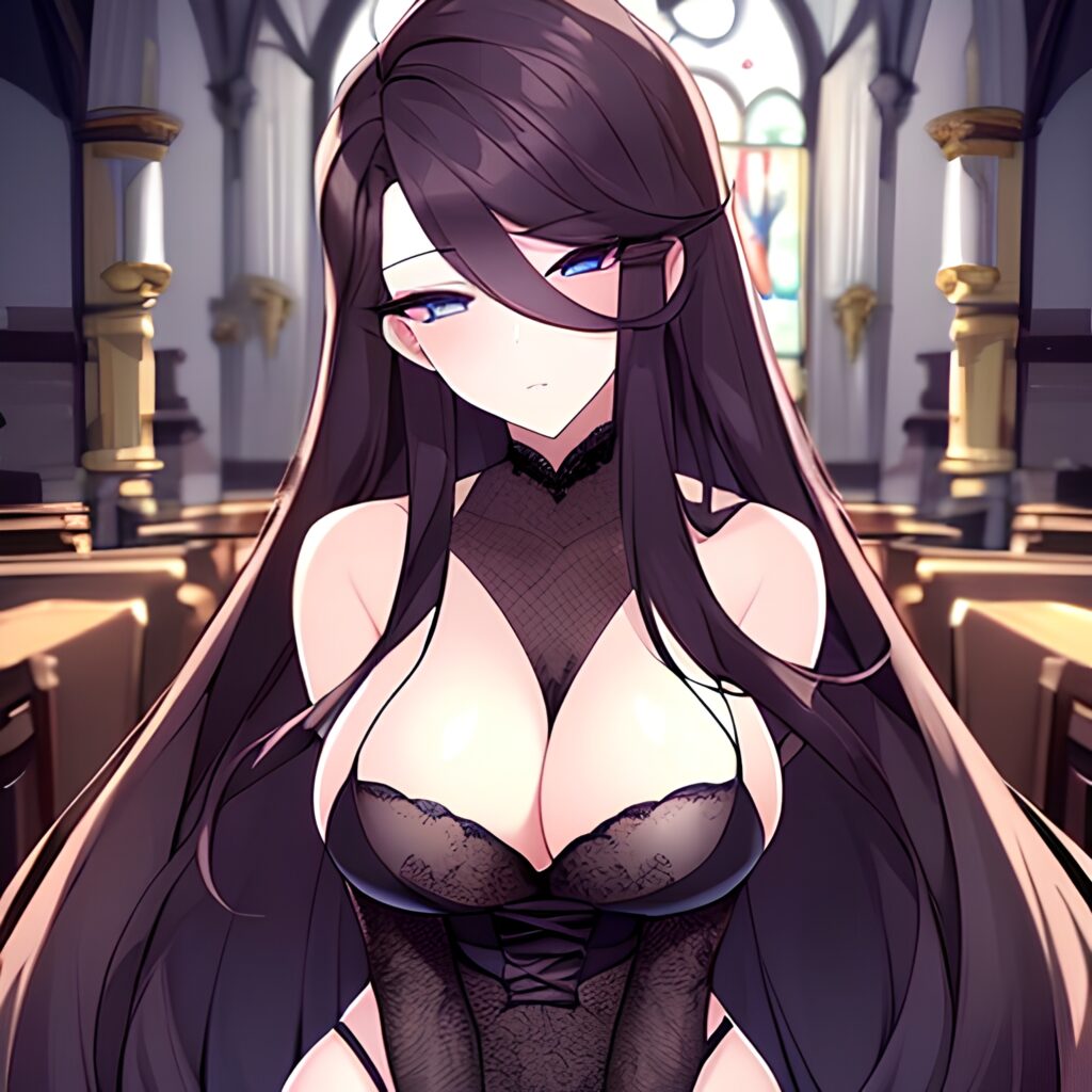 church long hair messy hair brunette fishnet woman 