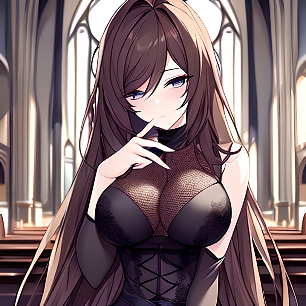 church long hair messy hair brunette fishnet woman 