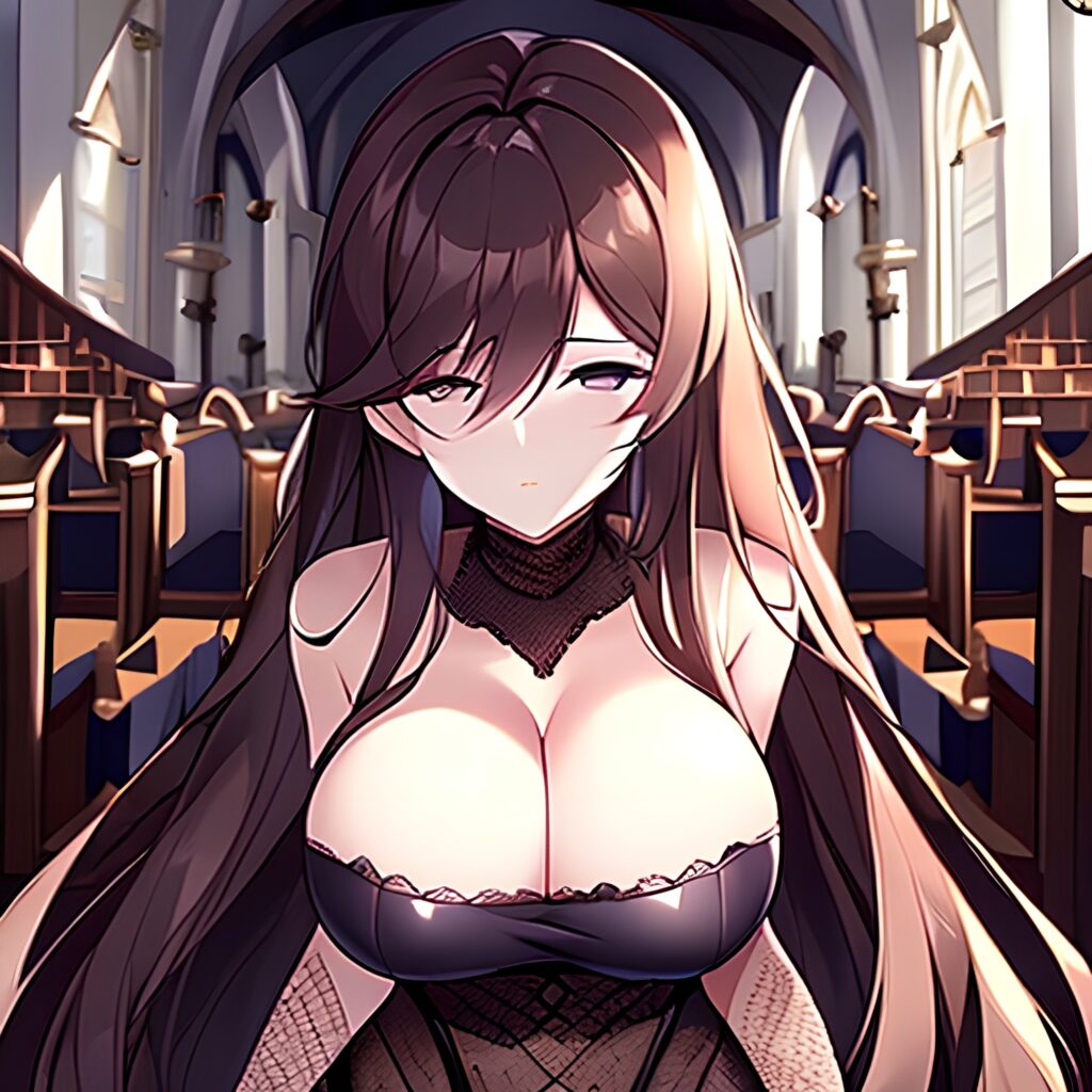 church long hair messy hair brunette fishnet woman 