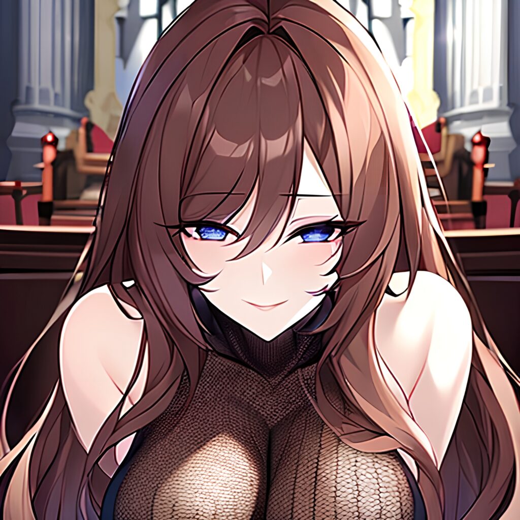 church long hair messy hair brunette woman fishnet 