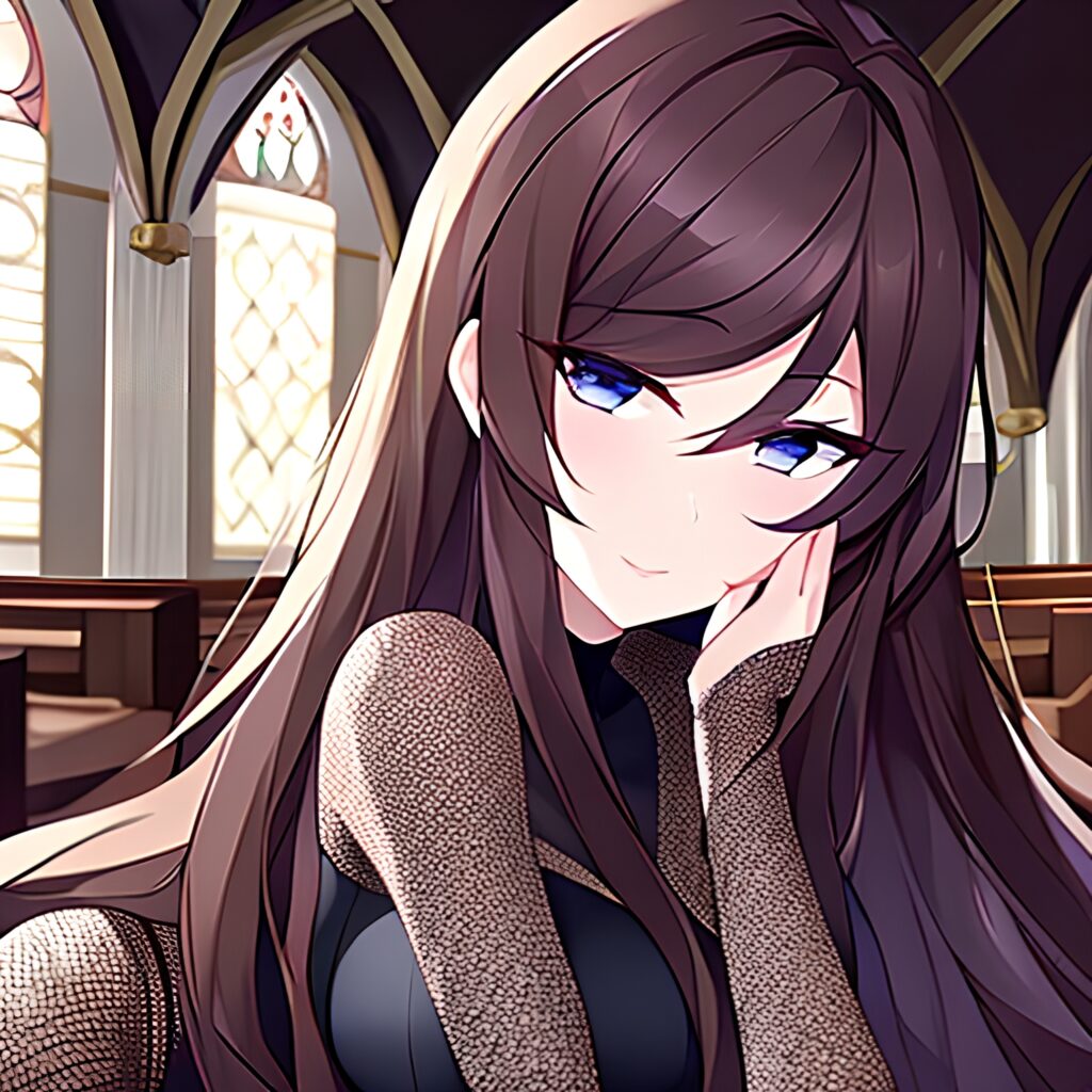 church long hair messy hair brunette woman fishnet 