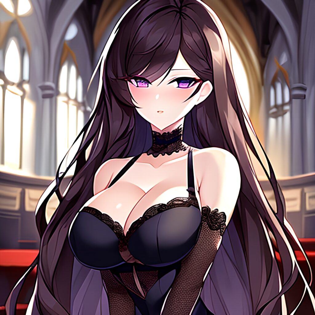 church long hair messy hair brunette woman fishnet 