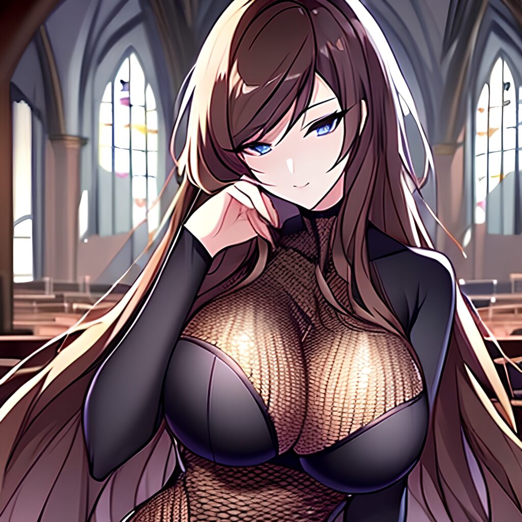 church long hair messy hair fishnet brunette woman 