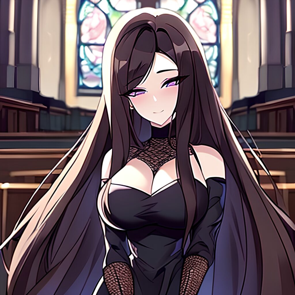 church long hair messy hair fishnet brunette woman 