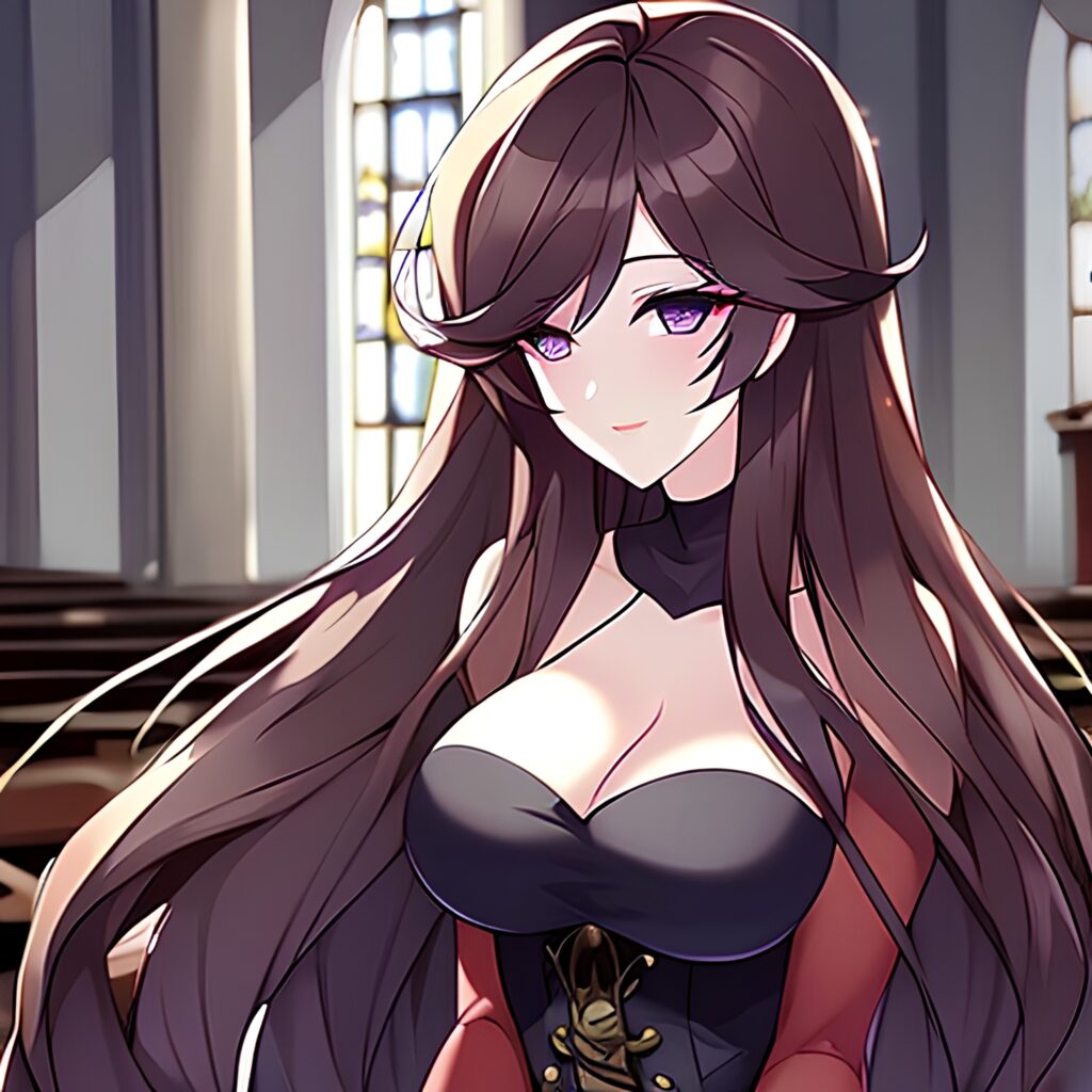 church long hair messy hair fishnet brunette woman 