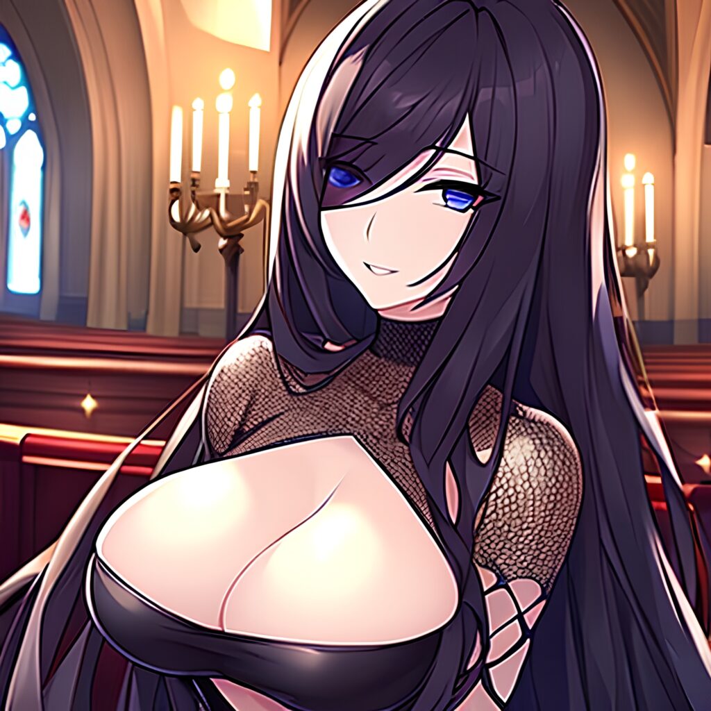 church long hair messy hair fishnet woman brunette 